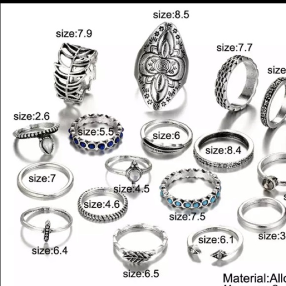 18pc boho vintage silver ring set - Picture 7 of 9